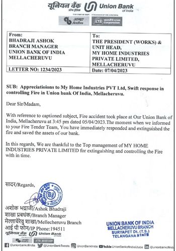MHIPL received Appreciation from Union Bank of India